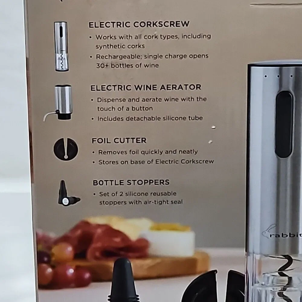Rabbit Electric Wine Opener 5-piece Tool Set with Electric Corkscrew and Aerator